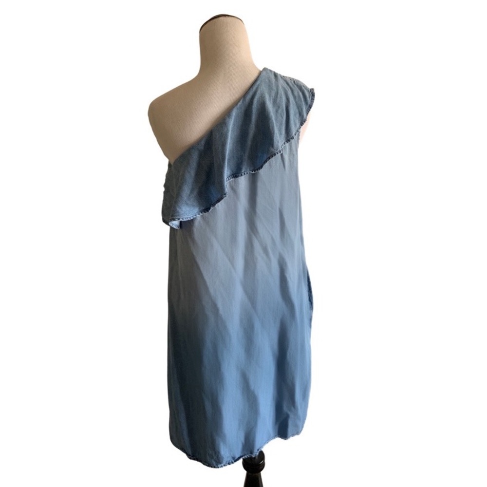 Mossimo Blue Sheath Ruffle One Shoulder Lyocell Chambray Denim Dress Sz Sml - Picture 4 of 12